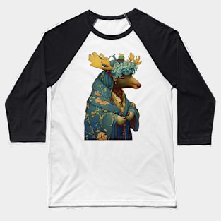 Traditional Art Nouveau Anthropomorphic Moose Baseball T-Shirt